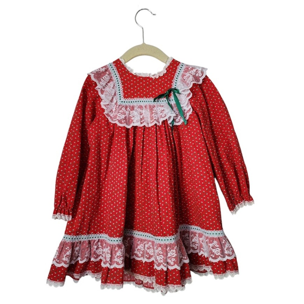 COLLECTIONS FOR CHILDREN Holiday Party Red Lace Ruffle Long Sleeve Dress Girls 4